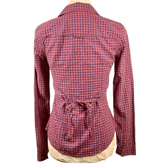 Y2K Abercrombie & Fitch Plaid Button Up Top Womens XS Pleated Tie Back Western - Picture 2 of 8